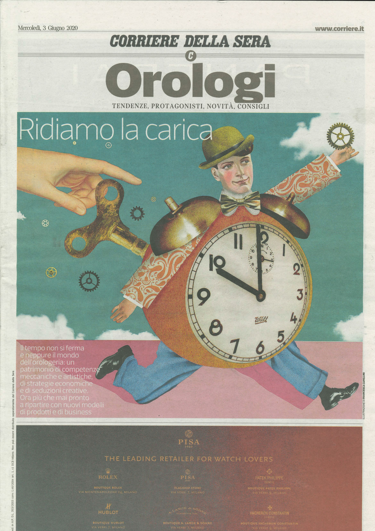 CORRIERE DELLA SERA - OROLOGI GIUGNO 2020