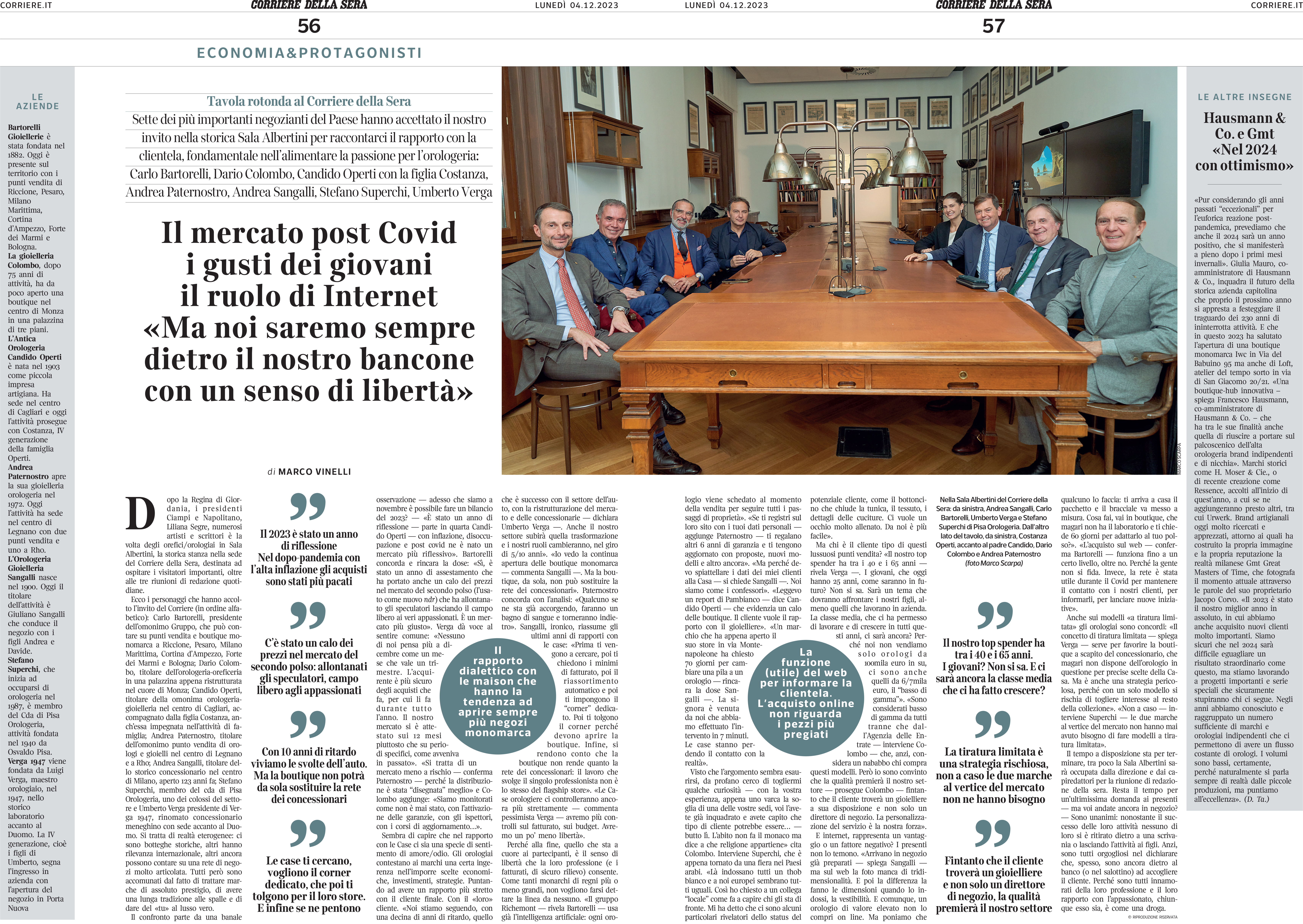 CORRIERE DELLA SERA - DORSO OROLOGI DICEMBRE 2023