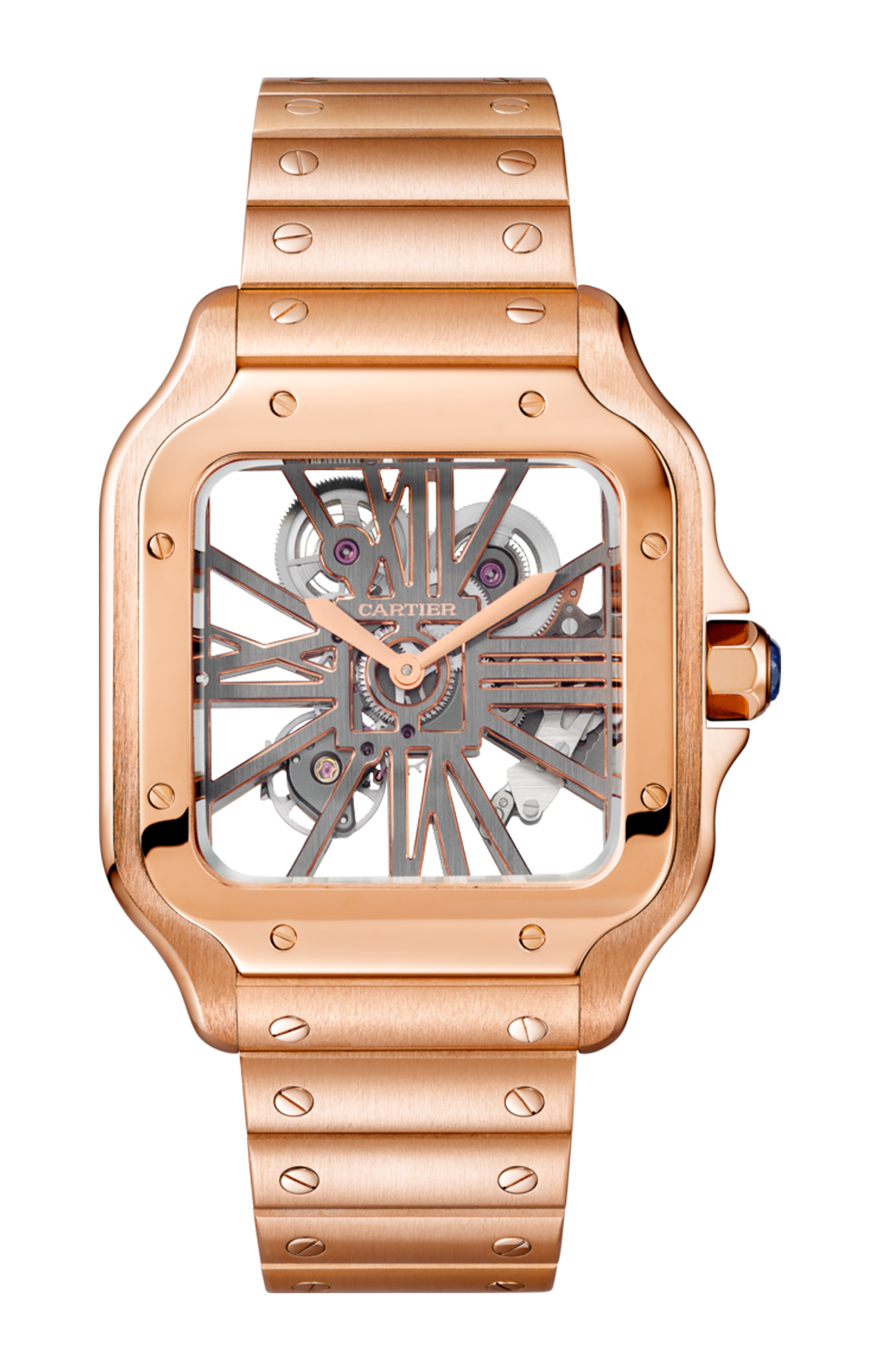 SANTOS DE CARTIER SCHELETRATO MODELLO GRANDE, MANUALE, ORO ROSA, 2  BRACCIALI INTERCAMBIABILI - WHSA0008