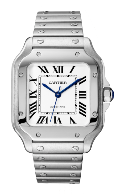 SANTOS DE CARTIER MODELLO MEDIO AUTOMATICO ACCIAIO DUE CINTURINI INTERCAMBIABILI WSSA0029