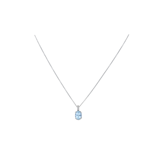 Collana oro bianco ciondolo acquamarina ovale diamanti bianchi