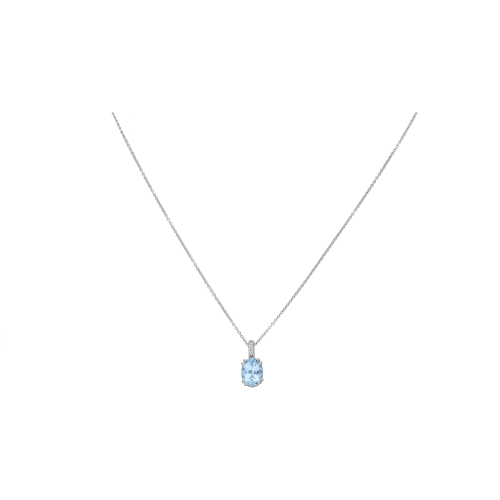 COLLANA IN ORO BIANCO CON PENDENTE ACQUAMARINA E DIAMANTE - 5627233