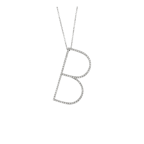 Collana lettera B grande in oro bianco e brillanti bianchi
