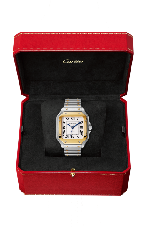 SANTOS DE CARTIER MODELLO MEDIO, AUTOMATICO, ORO GIALLO E ACCIAIO, CINTURINI INTERCAMBIABILI IN METALLO E PELLE - W2SA0016