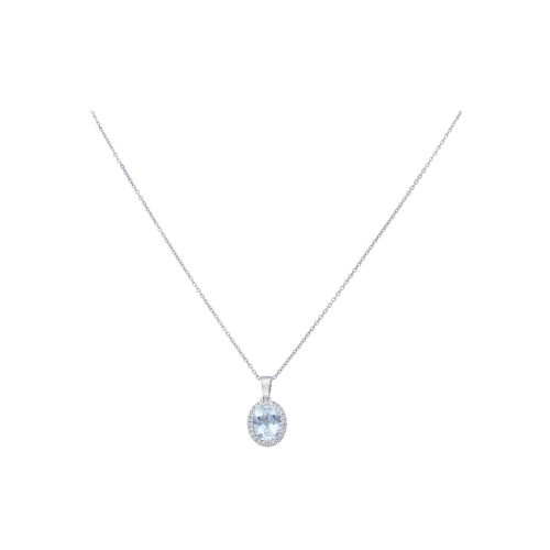 COLLANA IN ORO BIANCO CON PENDENTE ACQUAMARINA E DIAMANTI - 54573223