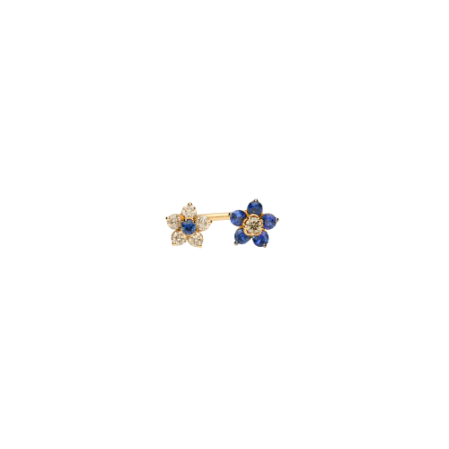 Anello Fiore in oro rosa, diamanti brown e zaffiri blu naturali - 6290180