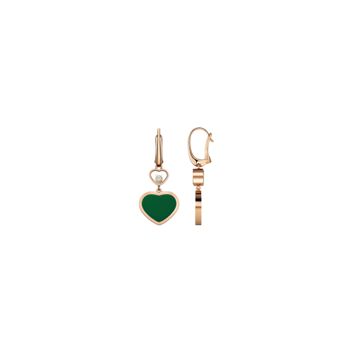 CHOPARD - HAPPY HEARTS - ORECCHINI IN ORO ROSA CON DIAMANTI E AGATA VERDE - 837482-5011 - 837482-5011