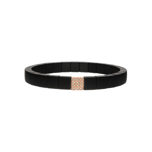 BRACCIALE ELASTICO SCACCO  IN CERAMICA NERA, ORO ROSA E DIAMANTI BROWN