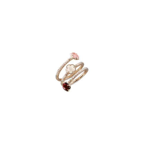 ANELLO FIGLIA DEI FIORI IN ORO ROSA CON FIORI IN PIETRE FANTASIA, DIAMANTI BIANCHI E DIAMANTI CHAMPAGNE - 15953R