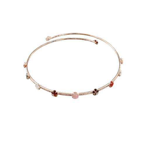 CHOCKER FIGLIA DEI FIORI IN ORO ROSA CON PIETRE FANTASIA E DIAMANTI BIANCHI E CHAMPAGNE - 15964R - 15964R