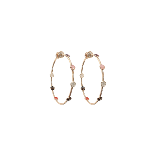 ORECCHINI FIGLIA DEI FIORI IN ORO ROSA CON PIETRE FANTASIA E DIAMANTI BIANCHI E CHAMPAGNE - 15991R