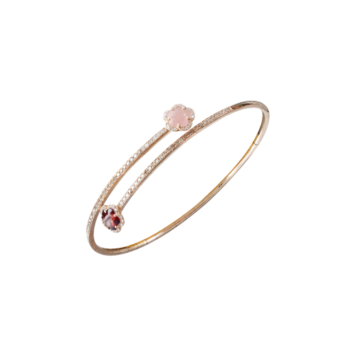 BRACCIALE FIGLIA DEI FIORI IN ORO ROSA CON CALCEDONIO ROSA, GRANATO ROSSO, DIAMANTI BIANCHI E CHAMPAGNE - 15999R