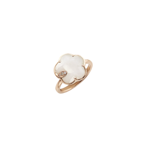 ANELLO PETIT JOLI IN ORO ROSA CON FIORE IN AGATA BIANCA, DIAMANTI BIANCHI E CHAMPAGNE - 16118R - 16118R