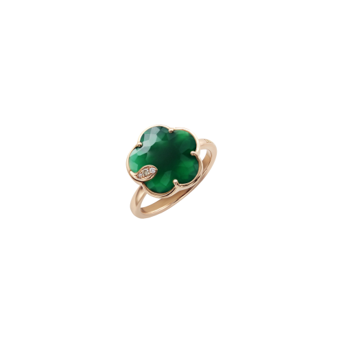 ANELLO PETIT JOLI IN ORO ROSA CON FIORE IN AGATA VERDE, DIAMANTI BIANCHI E DIAMANTI CHAMPAGNE - 16125R - 16125R