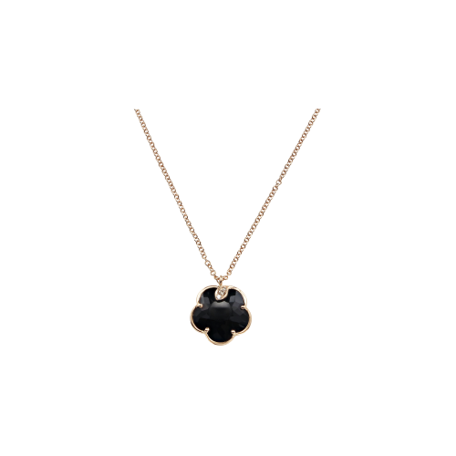 COLLANA PETIT JOLI IN ORO ROSA CON FIORE IN ONICE, DIAMANTI BIANCHI E CHAMPAGNE - 16136R - 16136R