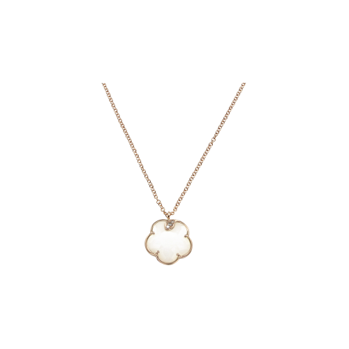 COLLANA PETIT JOLI IN ORO ROSA CON FIORE IN AGATA BIANCA, DIAMANTI BIANCHI E CHAMPAGNE - 16137R