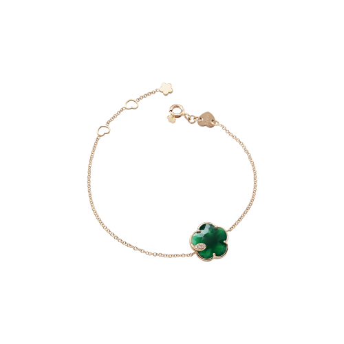 BRACCIALE PETIT JOLI IN ORO ROSA CON FIORE IN AGATA VERDE, DIAMANTI BIANCHI E CHAMPAGNE - 16140R