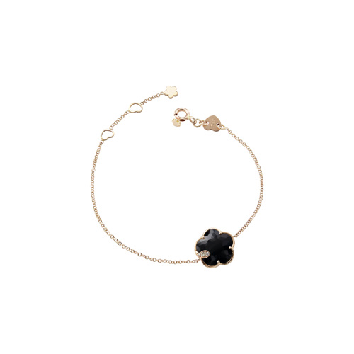 BRACCIALE PETIT JOLI IN ORO ROSA CON FIORE IN ONICE, DIAMANTI BIANCHI E CHAMPAGNE - 16142R - 16142R