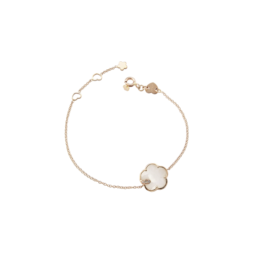 BRACCIALE PETIT JOLI IN ORO ROSA CON FIORE IN AGATA BIANCA, DIAMANTI BIANCHI E CHAMPAGNE - 16143R - 16143R