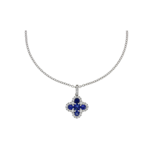 COLLANA GIROCOLLO IN ORO BIANCO CON FIORE PENDENTE IN ZAFFIRI E DIAMANTI - 1GA0270159/9