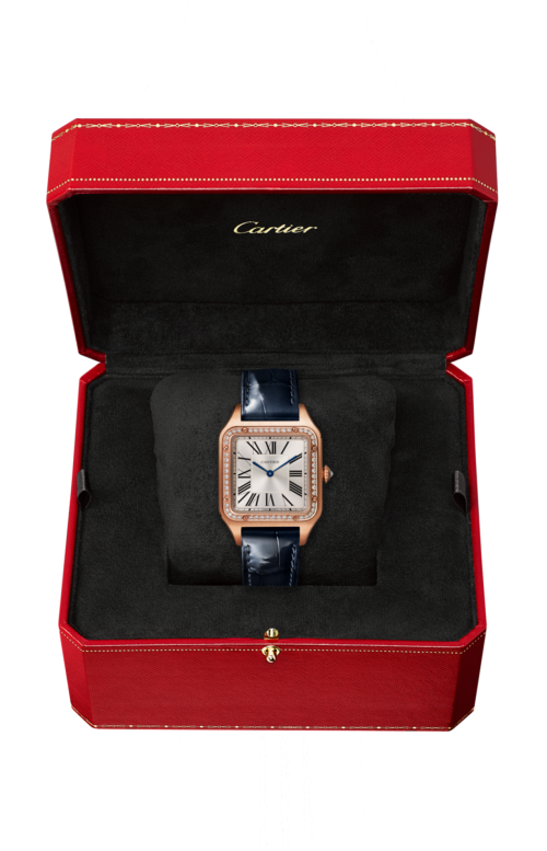 SANTOS-DUMONT MODELLO GRANDE, ORO ROSA, DIAMANTI, CINTURINO IN PELLE - WJSA0016