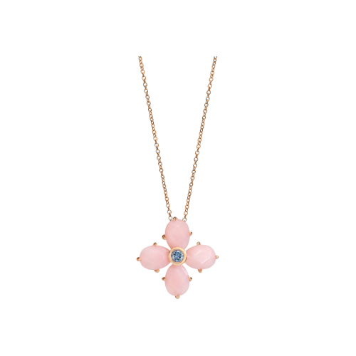 COLLANA BLOOM IN ORO ROSA CON CIONDOLO FIORE IN OPALE ROSA E ZAFFIRO BLU - PXM111R8SZ5