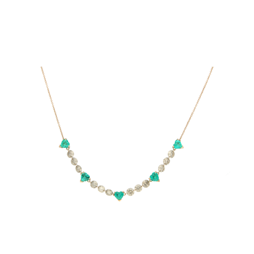COLLANA GIROCOLLO IN ORO ROSA CON DIAMANTI BROWN E SMERALDI CUORE
