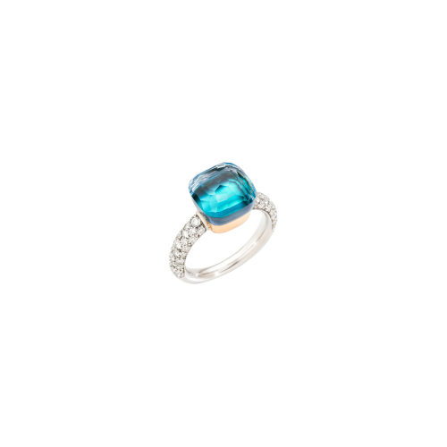 ANELLO NUDO - ANELLO IN ORO BIANCO CON CASTONE IN ORO ROSA CON DIAMANTI E  TOPAZIO SKY BLUE SFACCETTATO E AGATA - A.C015BO6OYAV - PAC0040O6WHRB0YAV