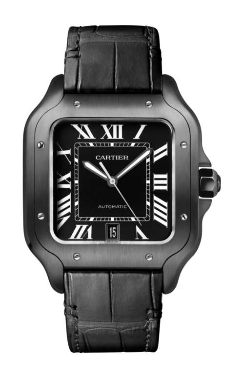 SANTOS DE CARTIER MODELLO GRANDE, AUTOMATICO, ACCIAIO ADLC, CINTURINI INTERCAMBIABILI IN PELLE E CAUCCIÙ - WSSA0039