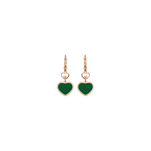 CHOPARD - HAPPY HEARTS - ORECCHINI IN ORO ROSA CON DIAMANTI E AGATA VERDE - 837482-5011 - 837482-5011