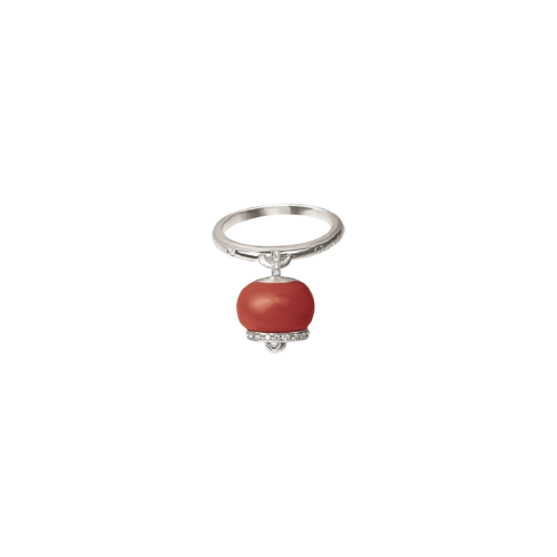 ANELLO CAMPANELLA IN ORO BIANCO CON DIAMANTI E CORALLO ROSSO - 31709