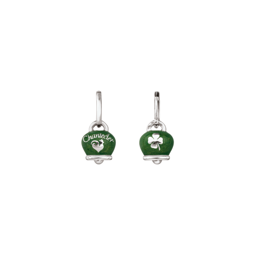 Orecchino singolo Chantecler Campanelle in argento con smalto verde double face logo e quadrifoglio