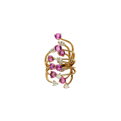 ANELLO RAMI IN ORO ROSA CON ZAFFIRI ROSA E DIAMANTI - 3R00086DSPP