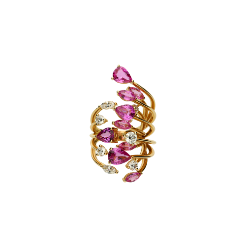 ANELLO RAMI IN ORO ROSA CON DIAMANTI E ZAFFIRI ROSA - 3R00087DSPP1