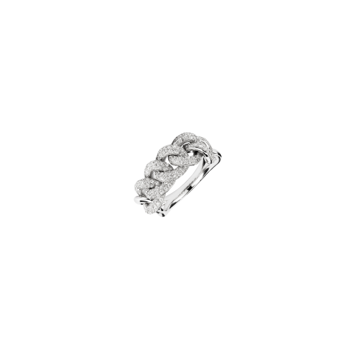 ANELLO IN ORO BIANCO GOURMETTE CON PAVÉ DI DIAMANTI - ANERI4041BWXX