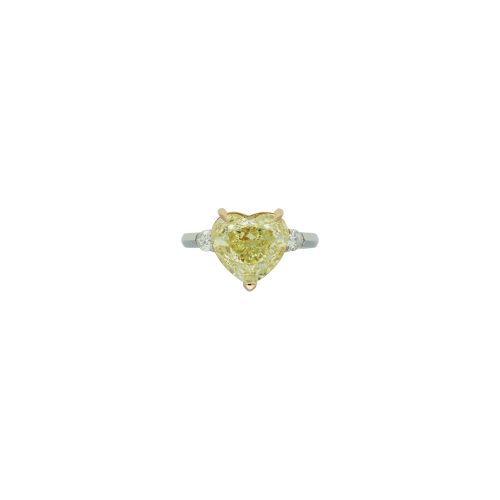 ANELLO CUORE IN ORO BIANCO E ORO ROSA CON DIAMANTE FANCY YELLOW E DIAMANTI BIANCHI LATERALI - F.338D