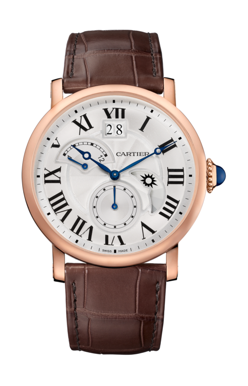 ROTONDE DE CARTIER GRANDE DATARIO SECONDO FUSO ORARIO RETROGRADO E  INDICATORE GIORNO E NOTTE 42 MM, ORO ROSA, PELLE - W1556240