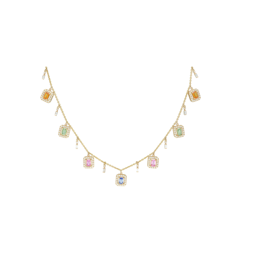 COLLANA CON PENDENTI DIAMANTI E ZAFFIRI MULTICOLOR - KN1025/MS