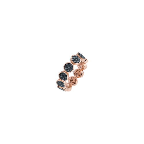 ANELLO FASCIA PAILLETTES IN ORO ROSA E DIAMANTI NERI - 41021 - 41021