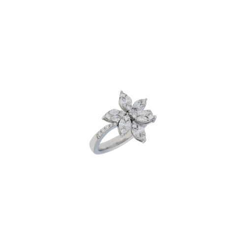 ANELLO FIORE IN ORO BIANCO CON PAVE' DI DIAMANTI SUI PETALI - 43348