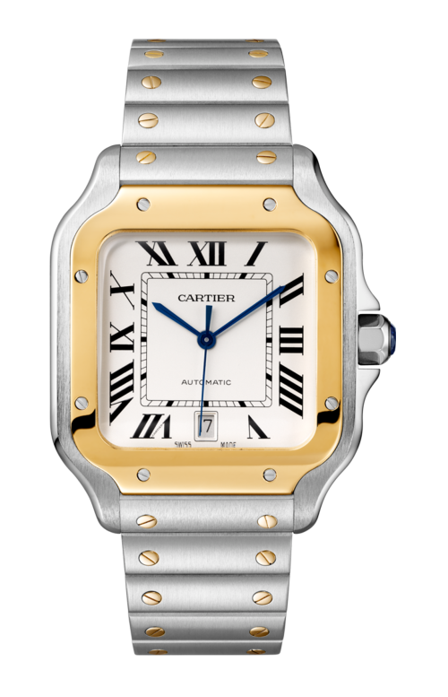 SANTOS DE CARTIER, MODELLO MEDIO, AUTOMATICO, ORO E ACCIAIO, DUE CINTURINI INTERCAMBIABILI - W2SA0009