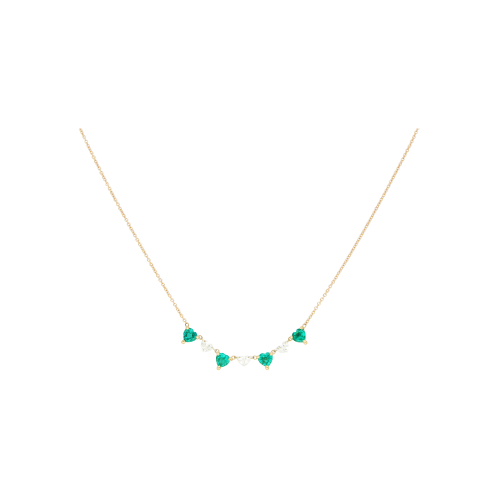 COLLANA GIROCOLLO IN ORO ROSA CON CUORI DI DIAMANTI E SMERALDI