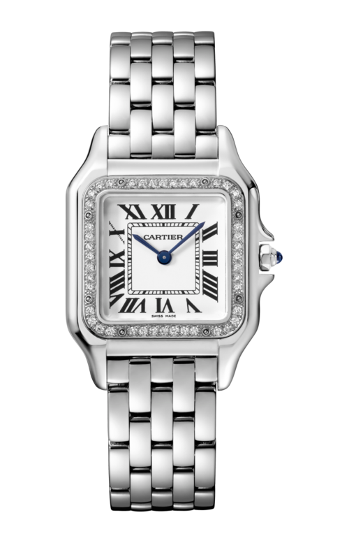 PANTHÈRE DE CARTIER WATCH MEDIUM MODEL, STEEL, DIAMONDS - W4PN0008