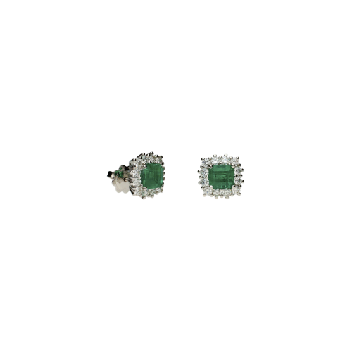 Orecchini in oro bianco 18 carati con diamanti bianchi taglio brillante e smeraldi naturali taglio princess - 52489