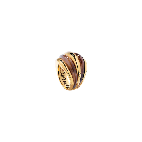ANELLO DAMIANI SPICCHI DI LUNA IN ORO GIALLO E QUARZO FUMÉ
