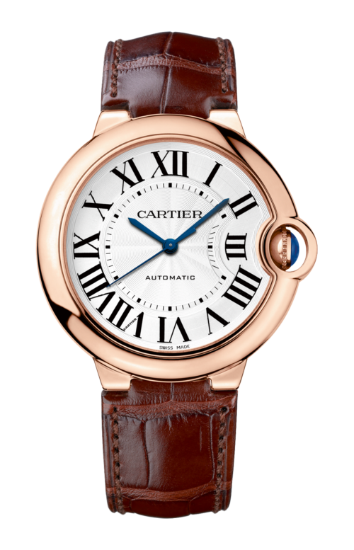 BALLON BLEU DE CARTIER WATCH 36 MM, 18K PINK GOLD, LEATHER, SAPPHIRE - WGBB0009