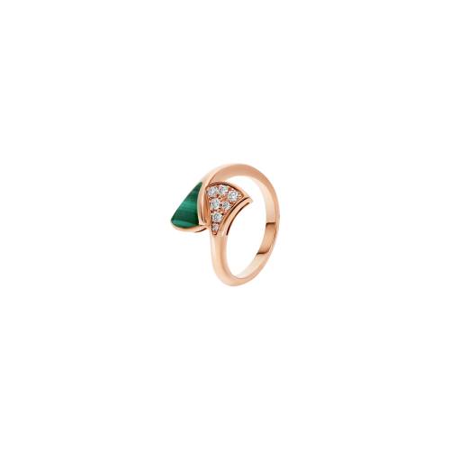 ANELLO DIVAS' DREAM IN ORO ROSA CON ELEMENTO IN MALACHITE E PAVÉ DI DIAMANTI