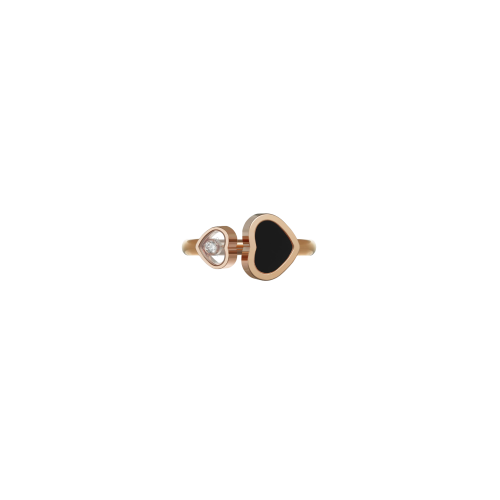 CHOPARD - HAPPY HEARTS - ANELLO IN ORO ROSA CON DIAMANTE E ONICE - 829482-5200 - 829482-5210