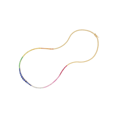 COLLANA TENNIS CON DIAMANTI BIANCHI E ZAFFIRI MULTICOLOR A SCALARE