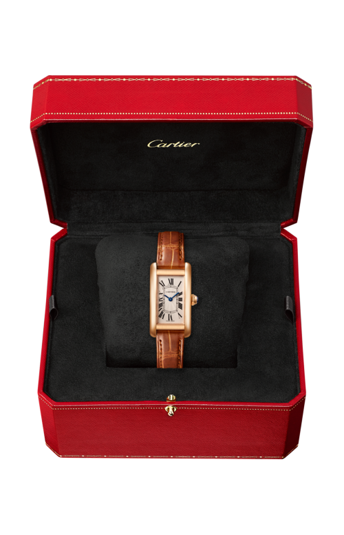 TANK AMÉRICAINE WATCH SMALL MODEL, 18K PINK GOLD, LEATHER, SAPPHIRE - W2607456